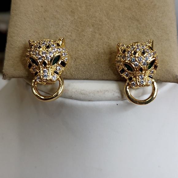 Chain 18K gold over Stainless steel Leopard panther head necklace Earrings set - Picture 4 of 9